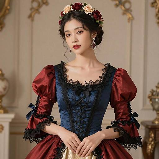 Elegant Victorian Woman in Luxurious Gown