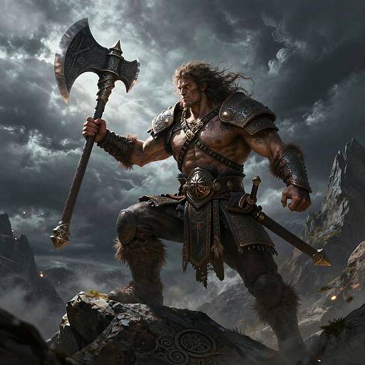 Fierce Barbarian Warrior on Mountain