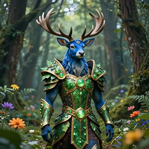 Majestic Blue Stag Forest Guardian
