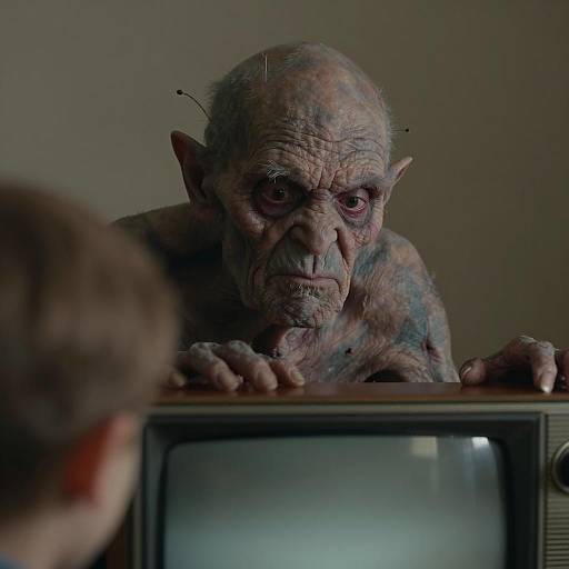 Wrinkled Monster Gazing at Vintage TV