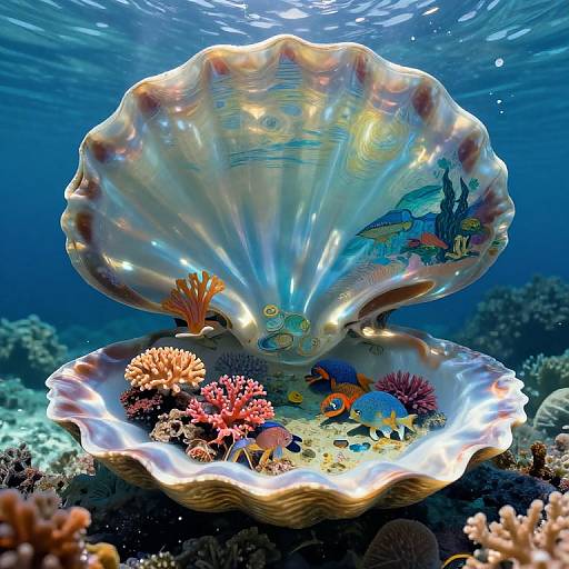 Van Gogh Style Underwater Seashell Realm