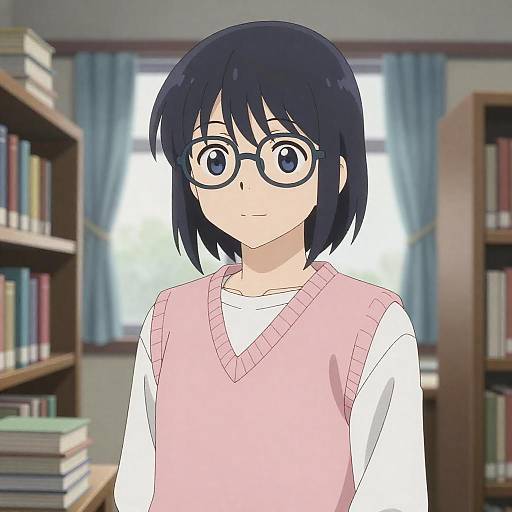 Anime Character in a Cozy Library
