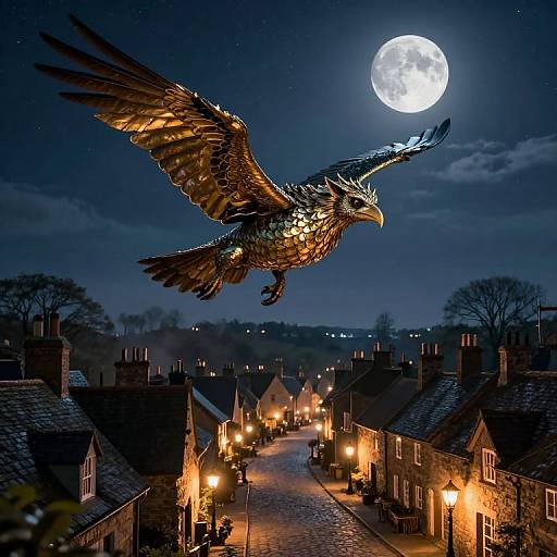 Victorian Sky Beast Over Enchanted Village