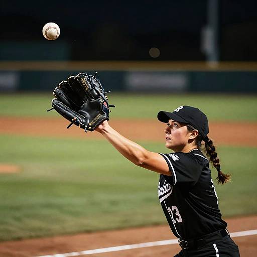 Female Baseball Player Catching Ball