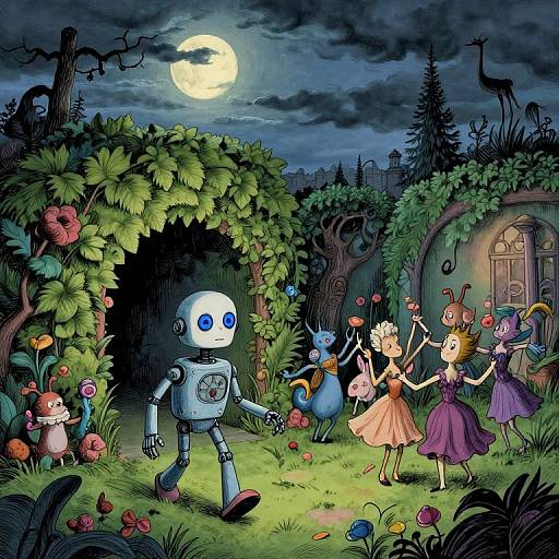 Whimsical Robot in Enchanted Garden