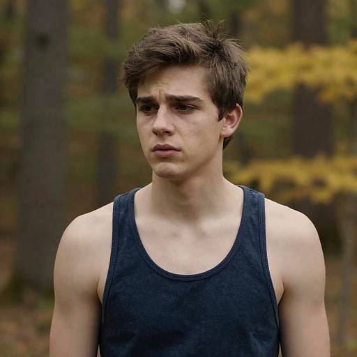 Concerned Young Man in Forest Setting