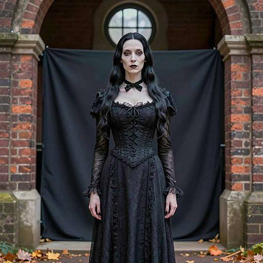Gothic Morticia Addams Portrait in Autumn