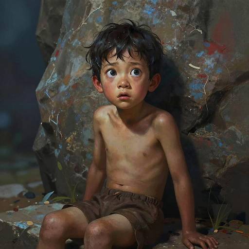 Digital Painting of Scared Boy