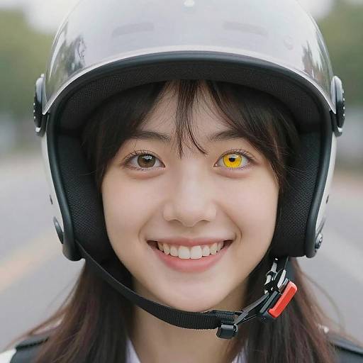 Smiling Girl with Helmet and Fang