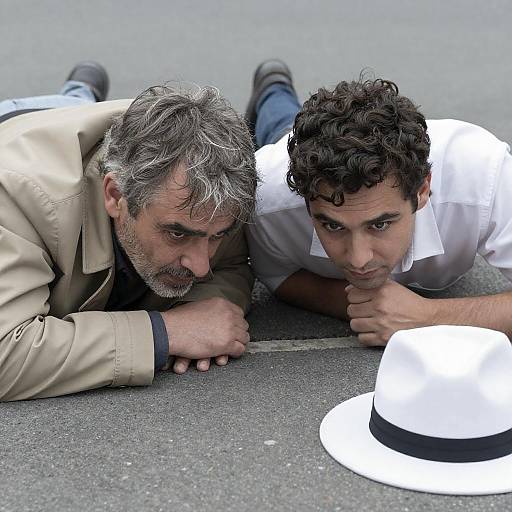 Two Men Observing Through a Gap