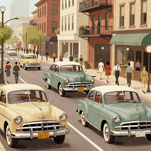 1950s Vintage City Street Scene