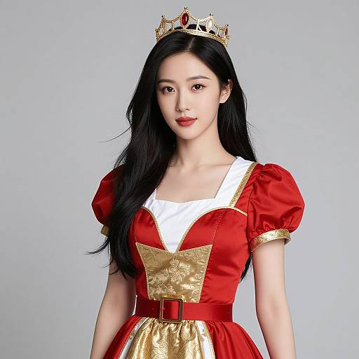 Asian Woman in Regal Red Dress
