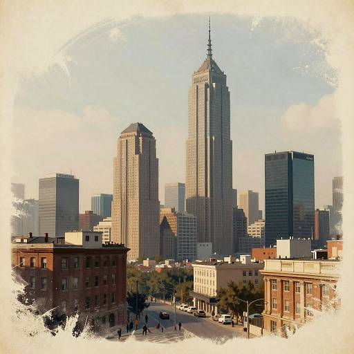 Abstract Vintage to Futuristic Cityscape