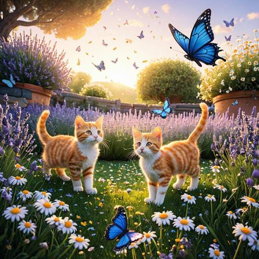 Whimsical Kittens and Butterflies in Bloom