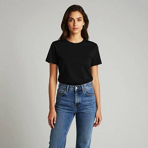 Woman in Black Shirt and Blue Jeans