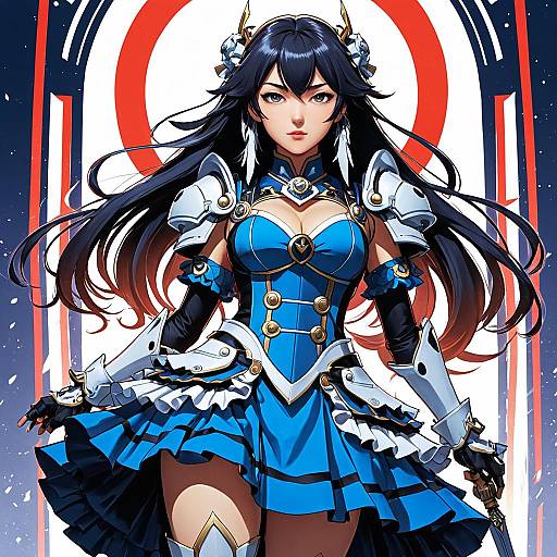Fantasy Anime Warrior Princess in Blue Armor Dress