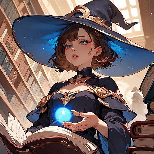 Anime Witch Reading in Library