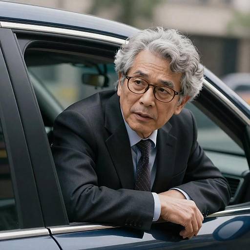 Older Man in Car with City Background
