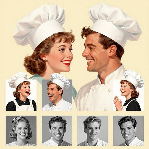 Vintage Chefs Smiling and Interacting