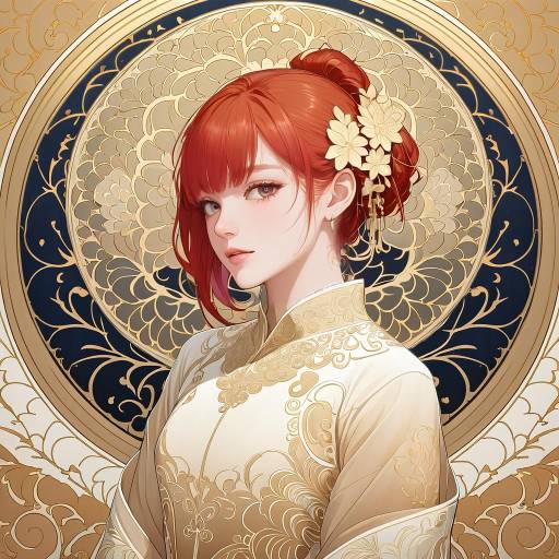 Serene Anime Figure in Ornate Background