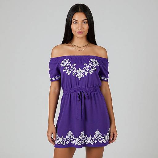 Young Woman in Purple Floral Dress