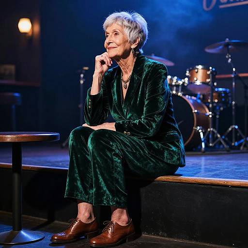 Elderly Jazz Muse in Emerald Velvet