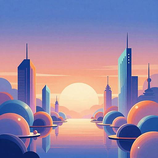 Surreal Futuristic Cityscape at Sunset