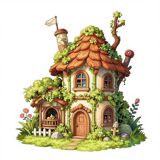 Overgrown Fantasy Fairy House Illustration