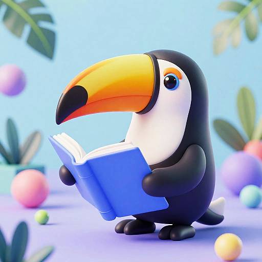 3D Toy Toucan Reading with Neon Cubism