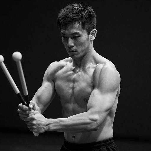 Dramatic Monochrome Man Holding Batons