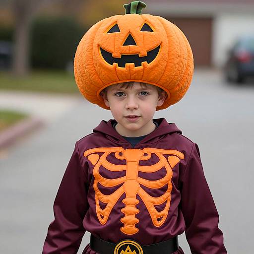 Charming Boy in Pumpkin Costume Portrait