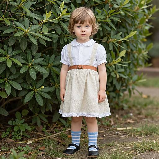 Toddler Boy in Vintage Dress Outdoors