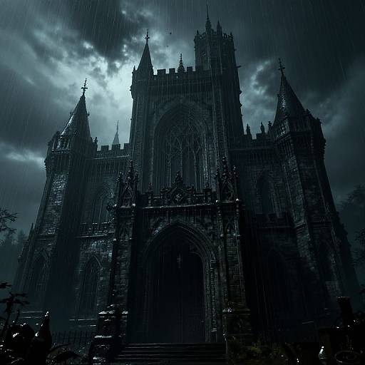 Rain-Soaked Castle Horror Scene