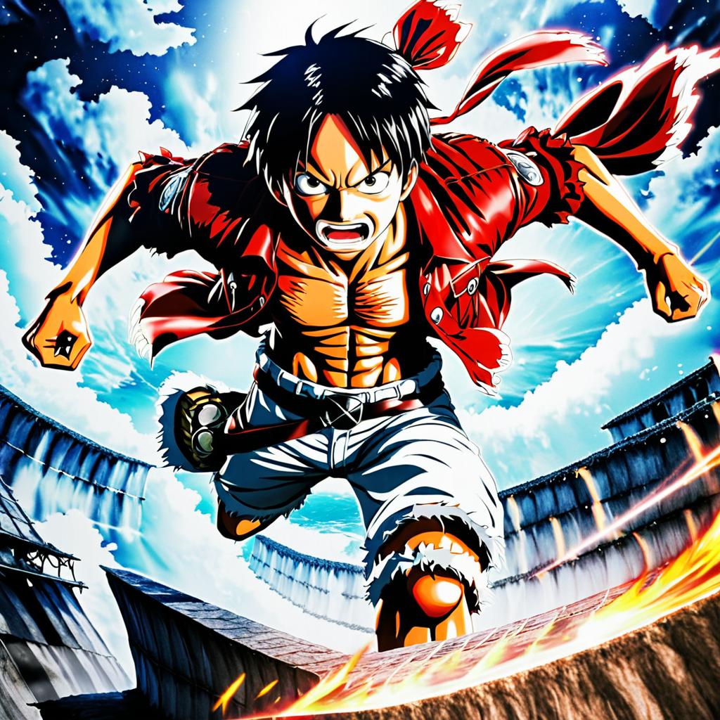 Luffy as a Titan in Anime Art