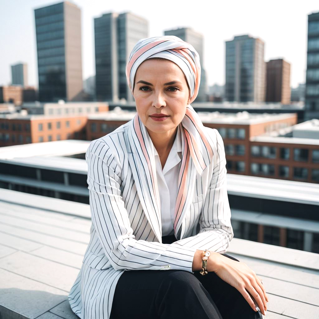 Chic Businesswoman on Urban Rooftop