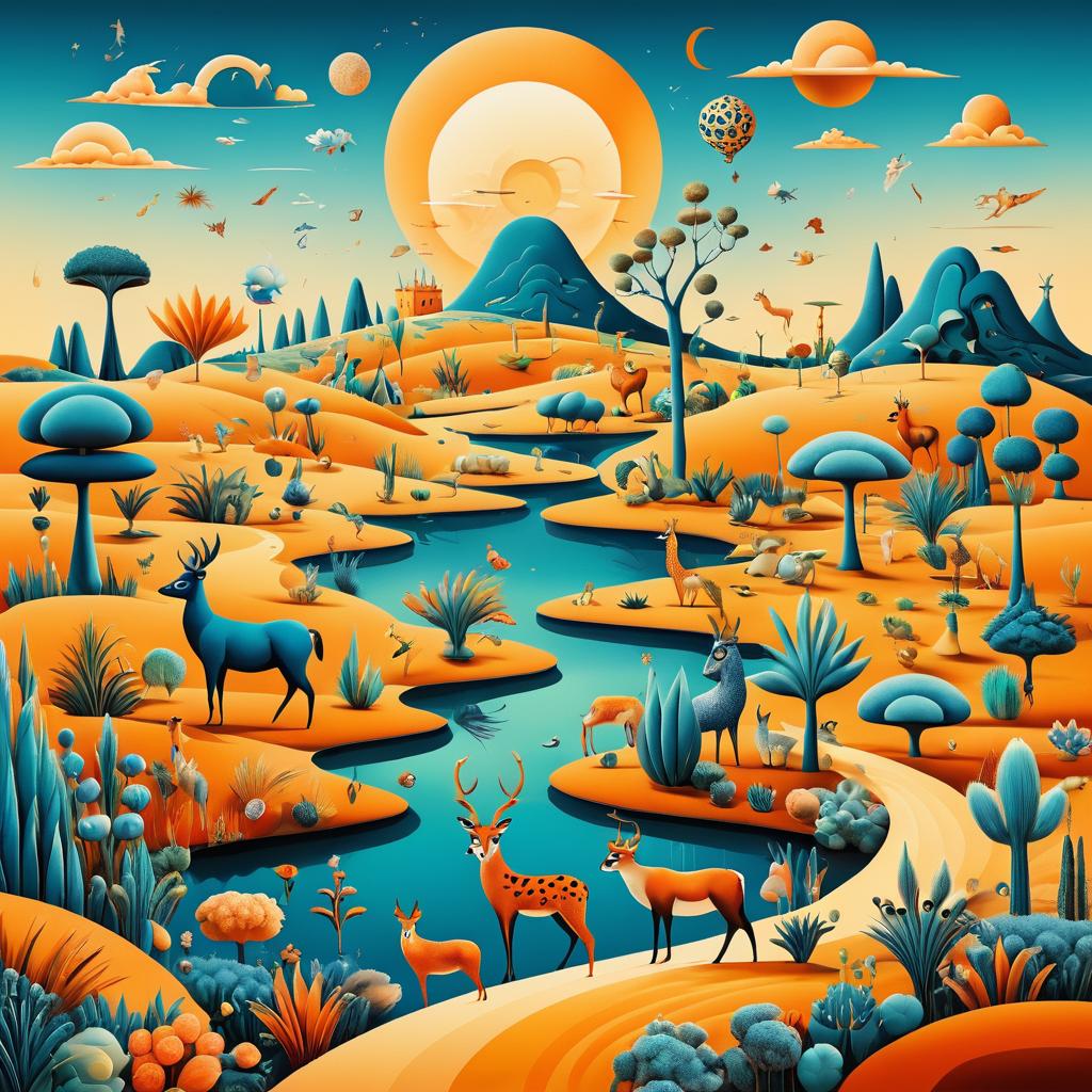 Surreal Landscape with Expressive Creatures