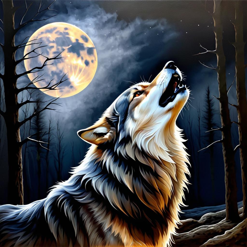 Noble Wolf Howling at the Moon