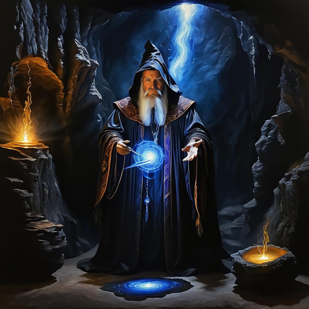 Mysterious Wizard in a Dark Cave