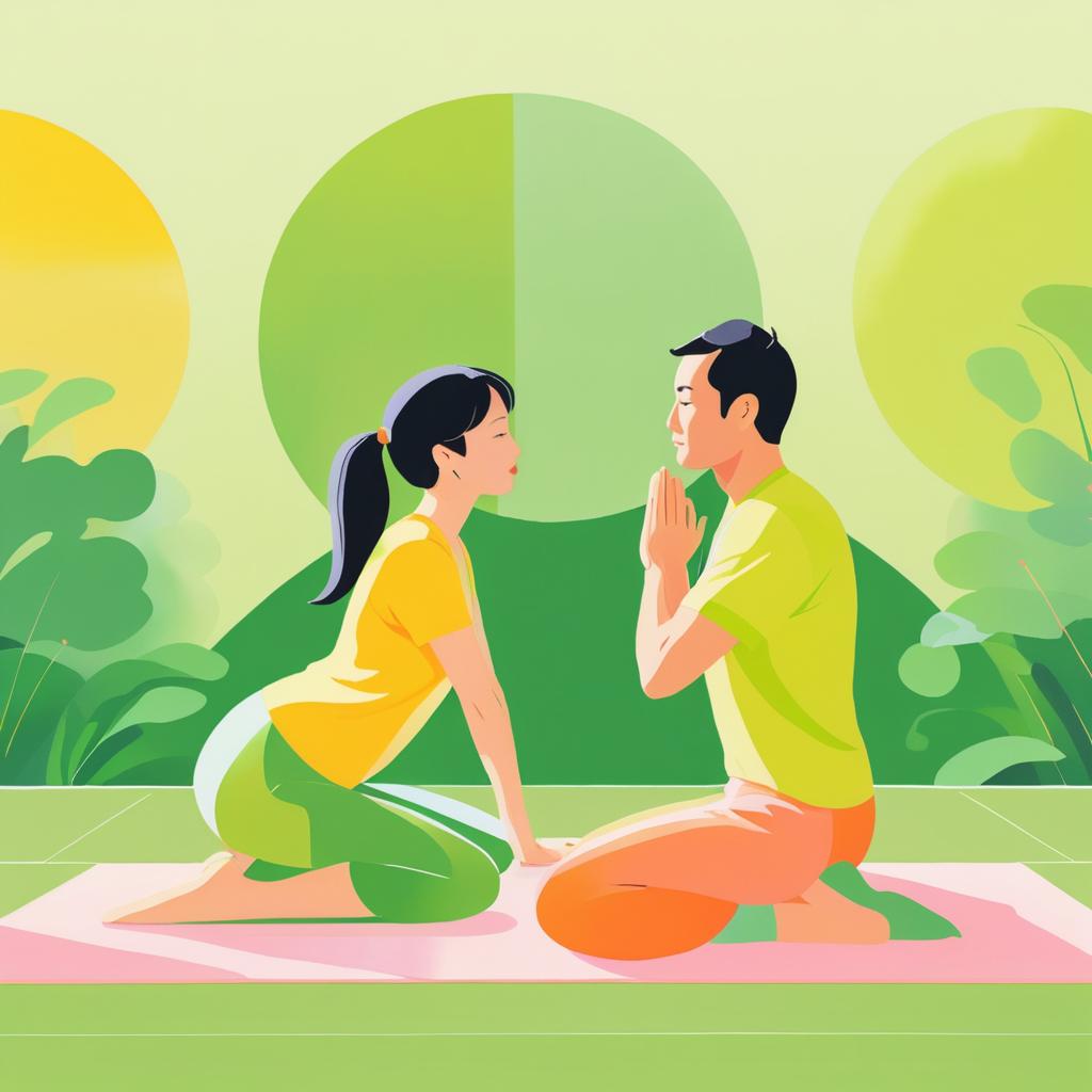 Colorful Cartoon Yoga Couple Illustration