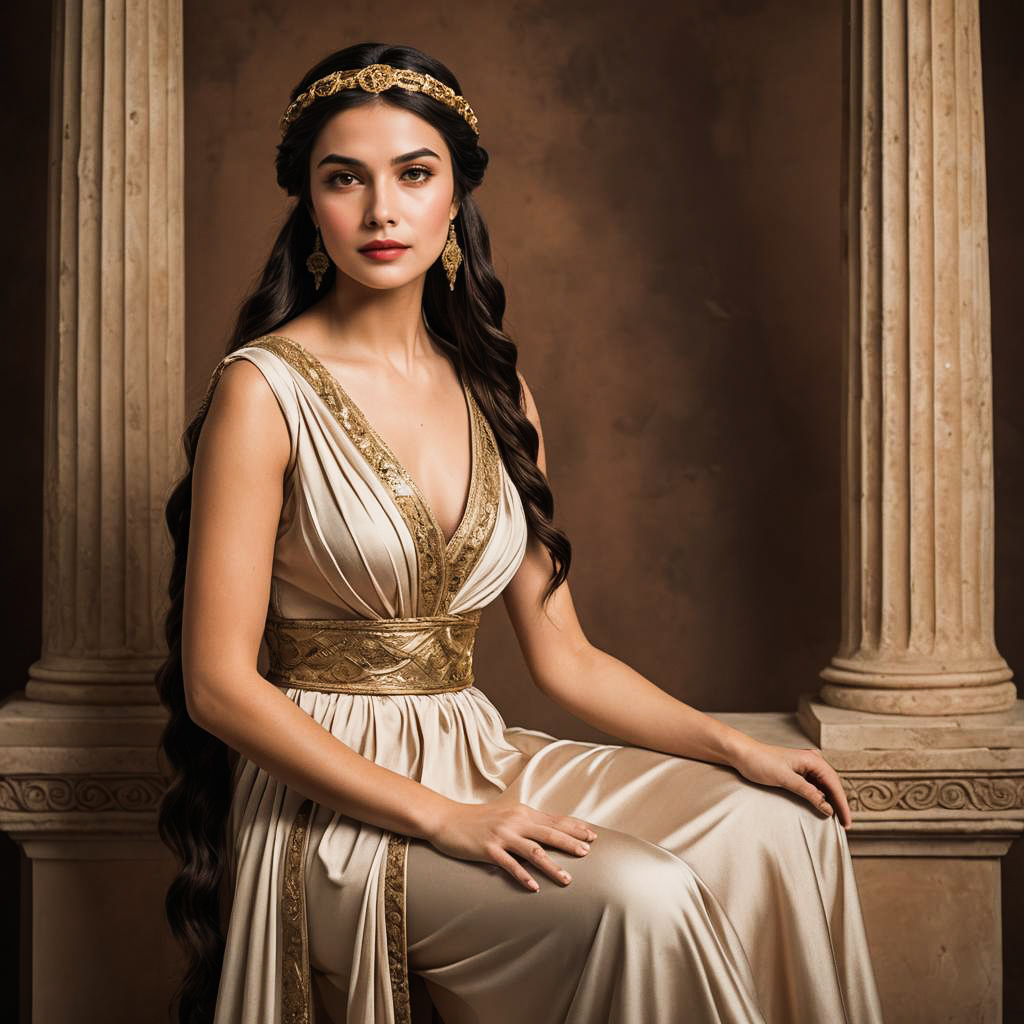 Elegant Athenian Noblewoman in Silk Gown