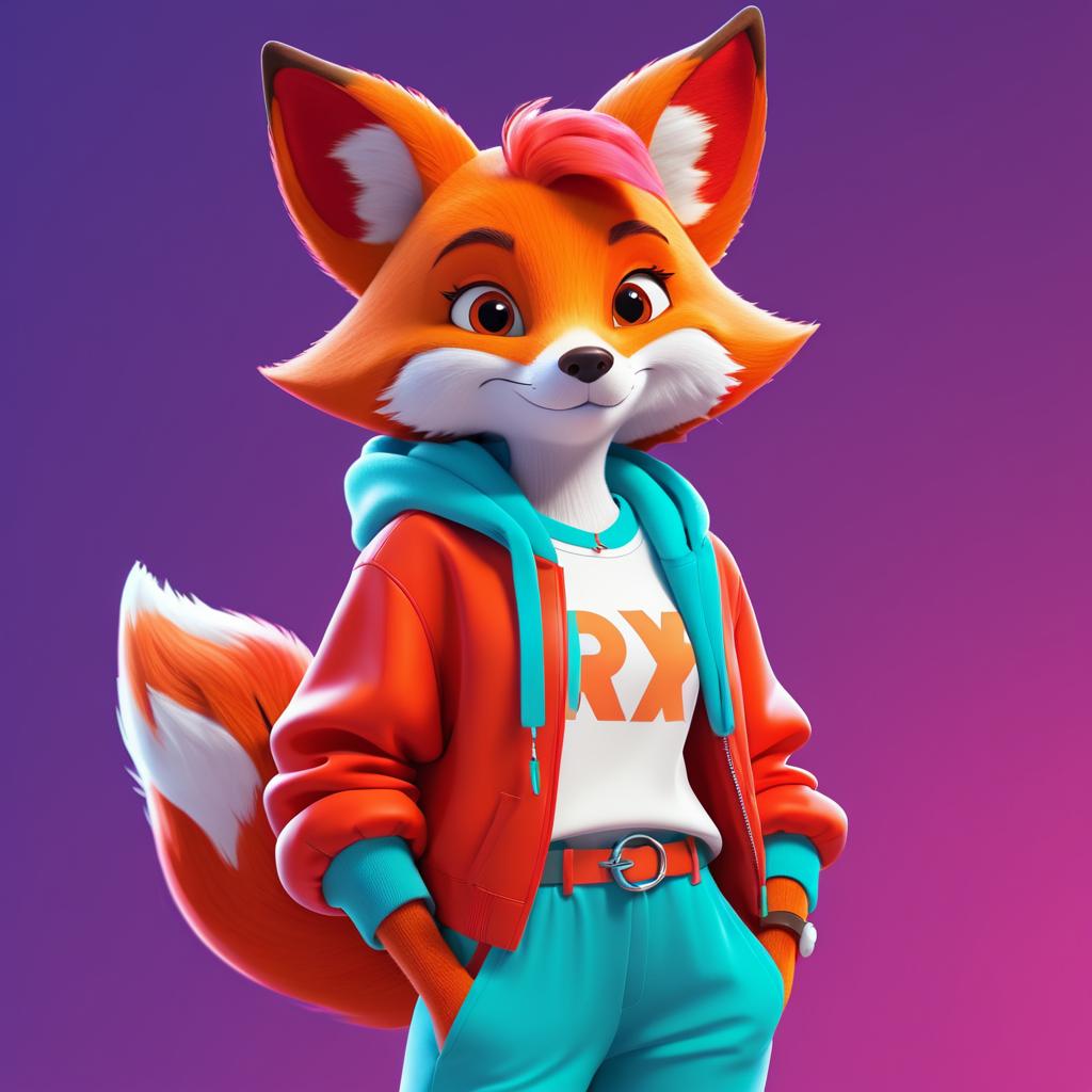 Vibrant Pixar Style Red Fox Character