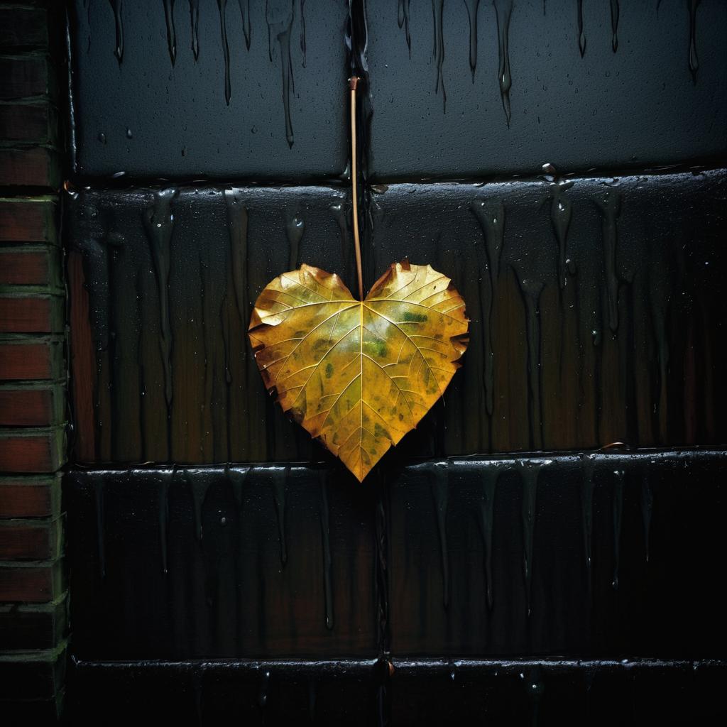 Surreal Wooden Heart in Rainy Atmosphere