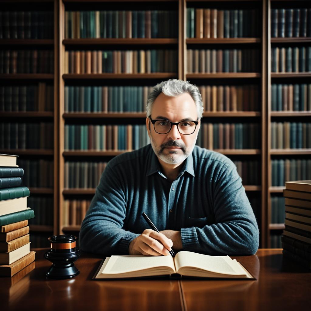 Cinematic Portrait of a Writer in Library