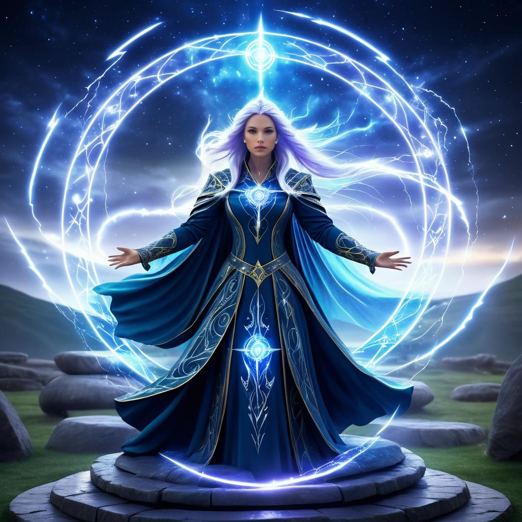 Elven Sorceress Conjuring Lightning Power