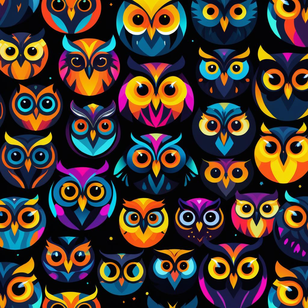 Colorful Cartoon Owl Faces Asset Collection