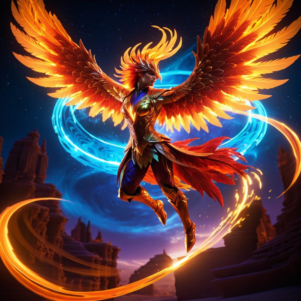 Cinematic Phoenix: Fiery Transcendence in Flight