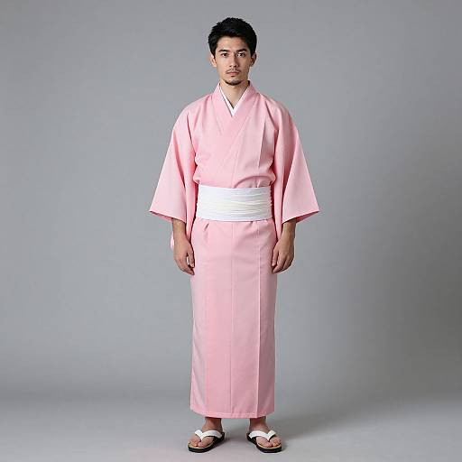 Realistic Portrait of Man in Pink Kimono