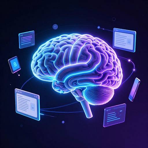 Glowing Brain Multitasking Digital Realm