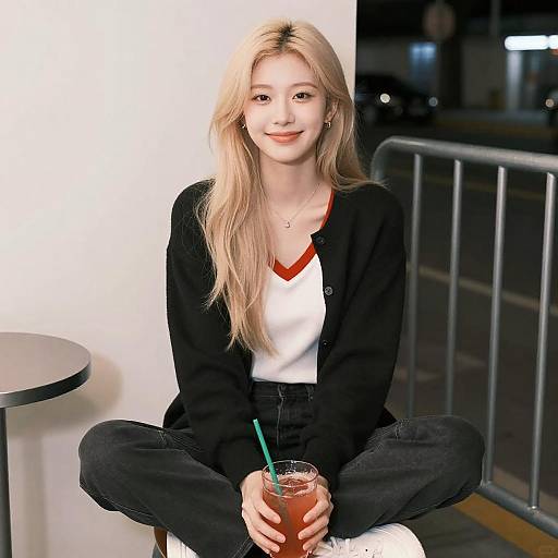 Young Woman Sitting with Red Drink