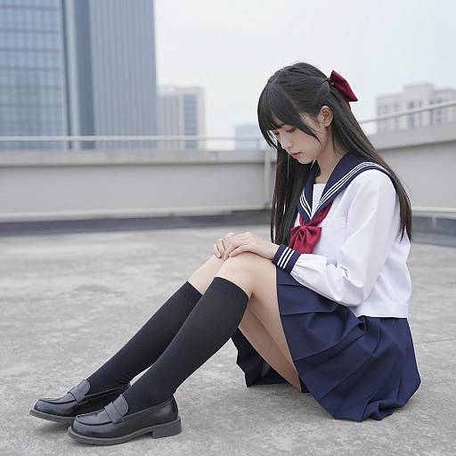 Urban Rooftop Schoolgirl in Uniform